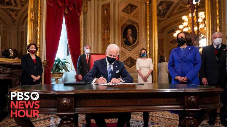 WATCH: Joe Biden signs documents at the Capitol in first presidential act after inauguration